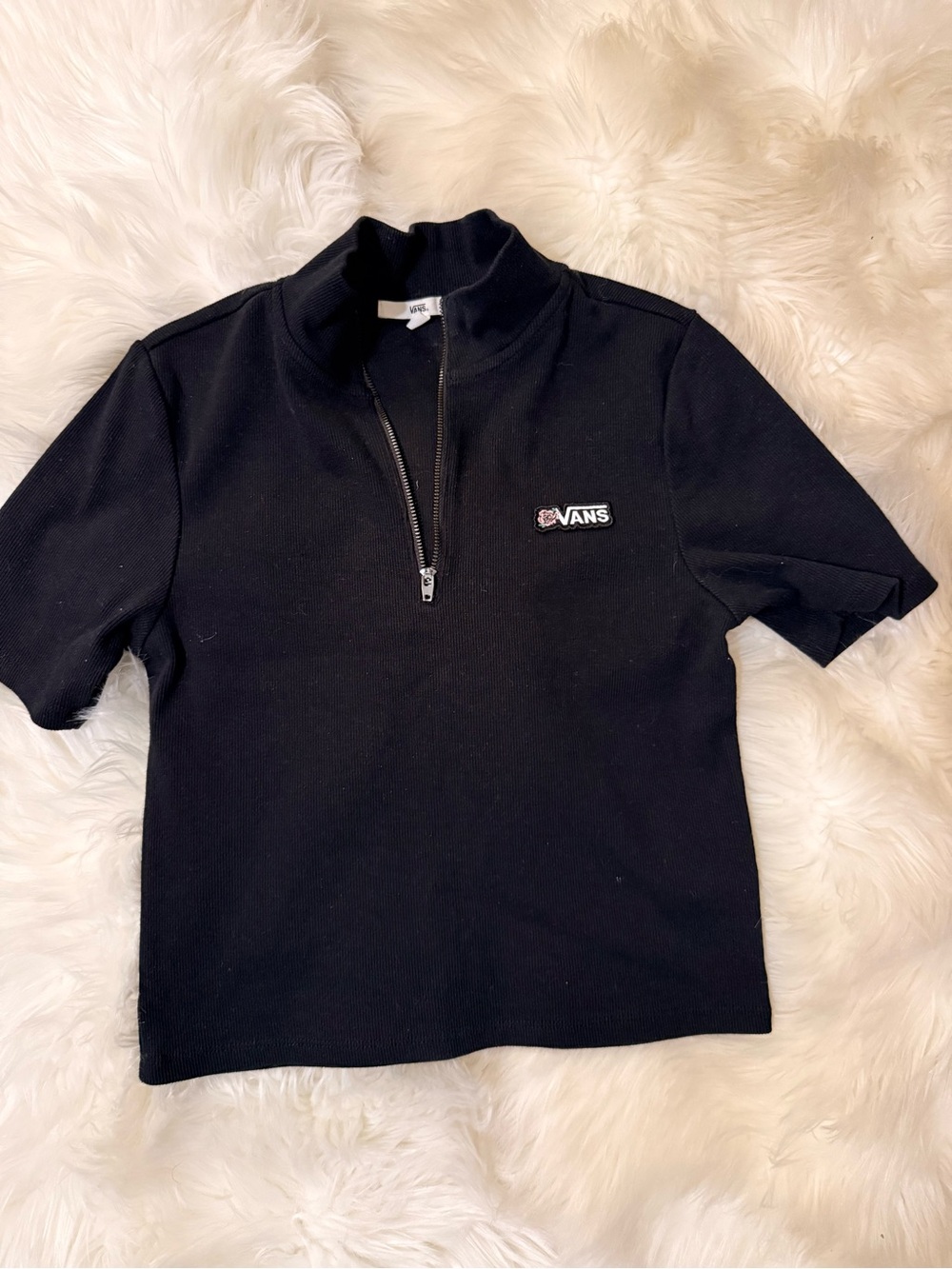 Vans Black Short-Sleeve Half-Zip Crop Top